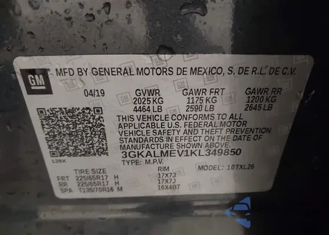 2019 GMC Terrain Sle из США, поврежденный, VIN 3GKALMEV1KL349850